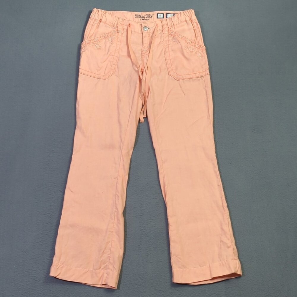 Miss Me Pant's Women's S Pink Linen Mid Rise Wide Cargo Flap Pocket - Picture 2 of 14